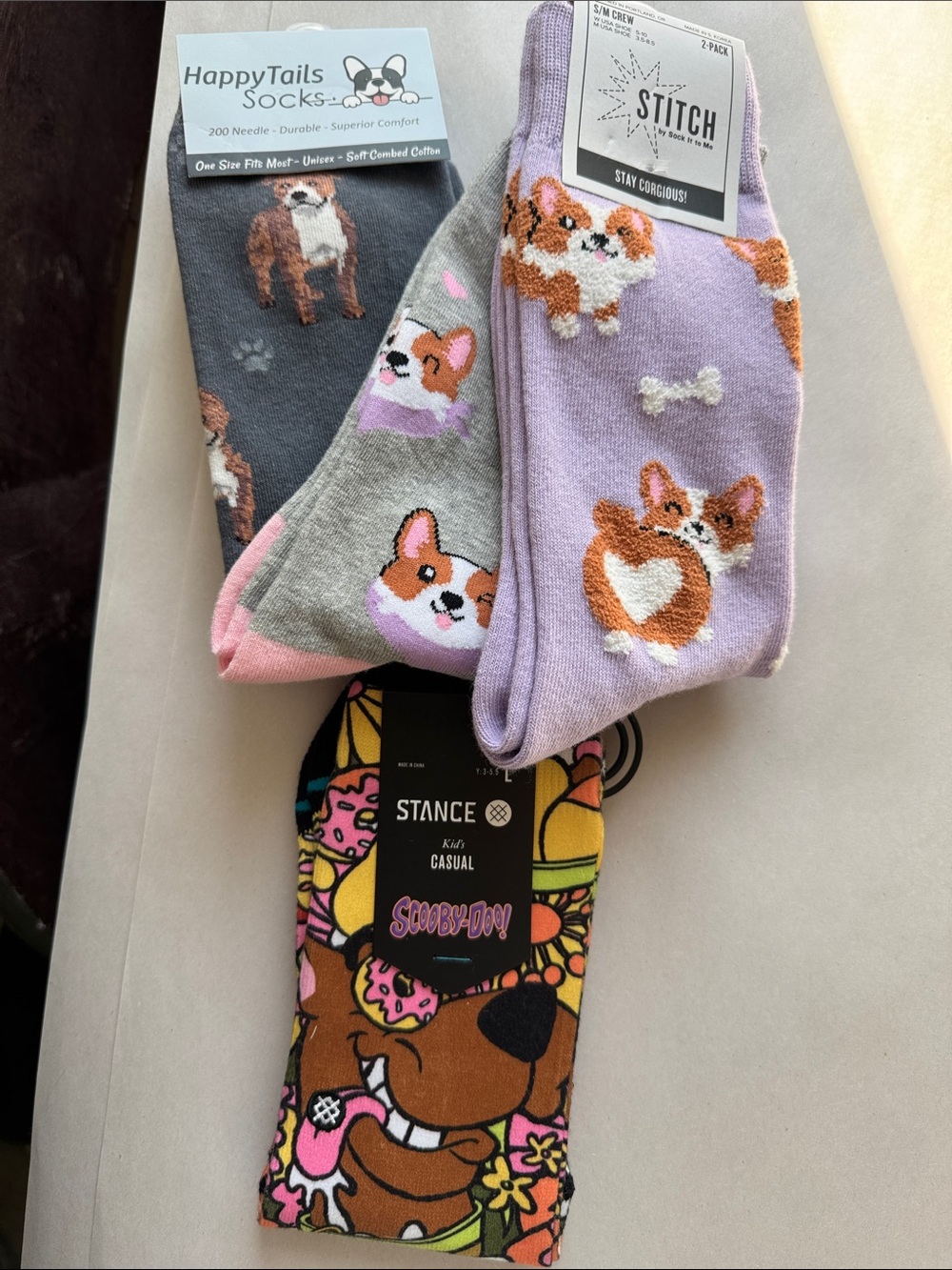 NWT 4 Lot Women's S-L Fun Novelty Dog Themed Ankle Socks Scooby corgies Pit Bull